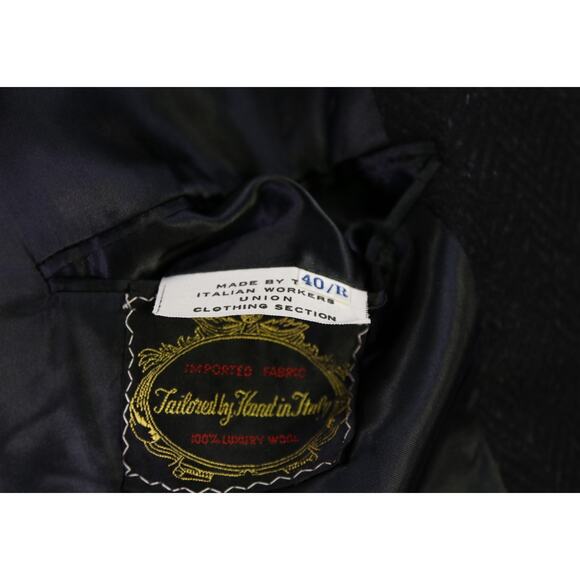 Tailored in Italy Black Herringbone 3B Heavy Peak Lapel Overcoat Blazer Coat 40R - Picture 8 of 9